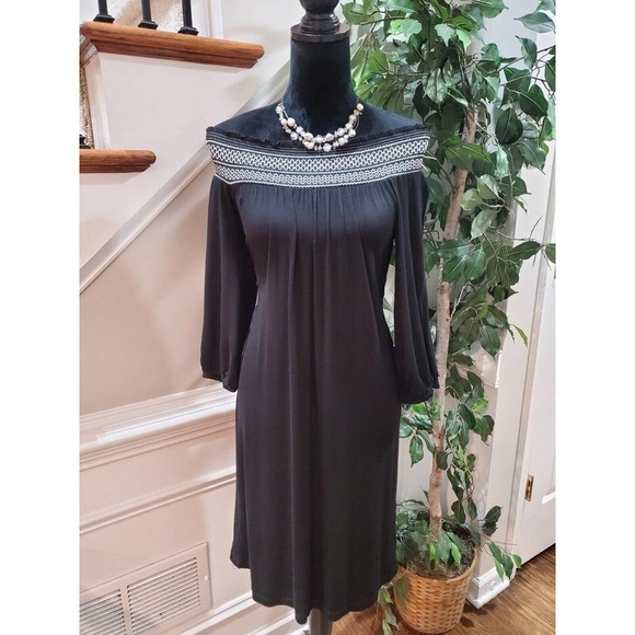 Chico's Dresses & Skirts - Chico's Women's Black Solid Viscose Off Shoulder Long Sleeve Knee Length Dress S